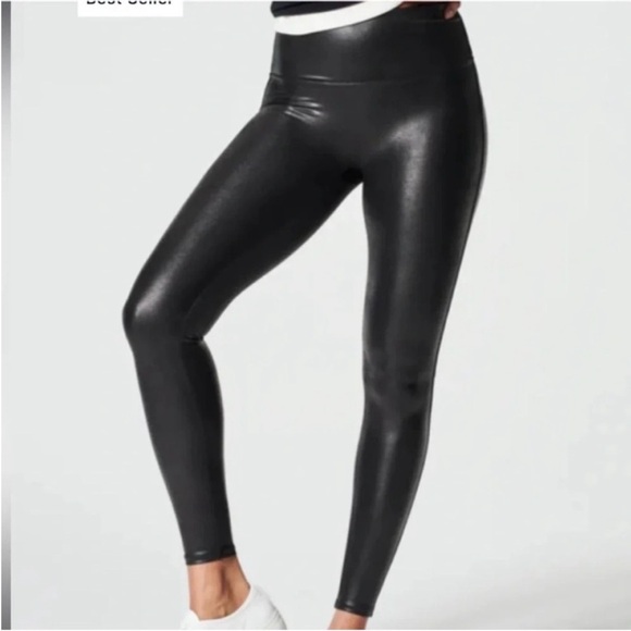 Like New SPANXshape™ Faux Leather Leggings Women's Size L Bikercore Moto Shaping - Picture 2 of 5